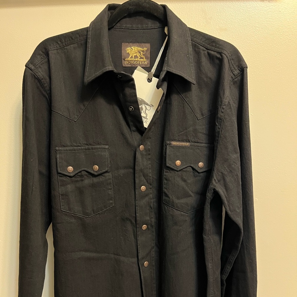 Indigofera Ryman shirt black petaca denim size Large NWT